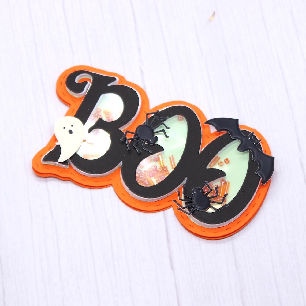 Creepy Halloween Boo Word Shaker Metal Cutting Die, Size on Photo