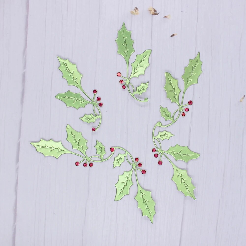 Lovely Christmas Holly Leaves Metal Cutting Die, Size on Photo