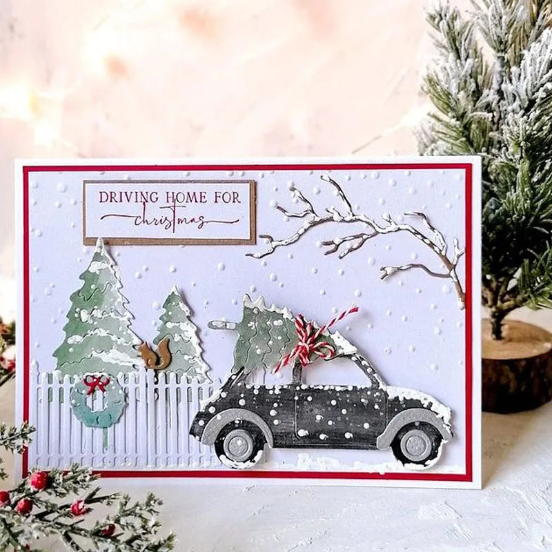 Delightful Driving Home For Christmas Metal Cutting Die, Size on Photo