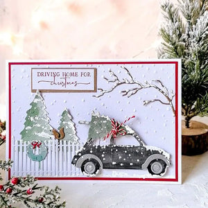 Delightful Driving Home For Christmas Metal Cutting Die, Size on Photo