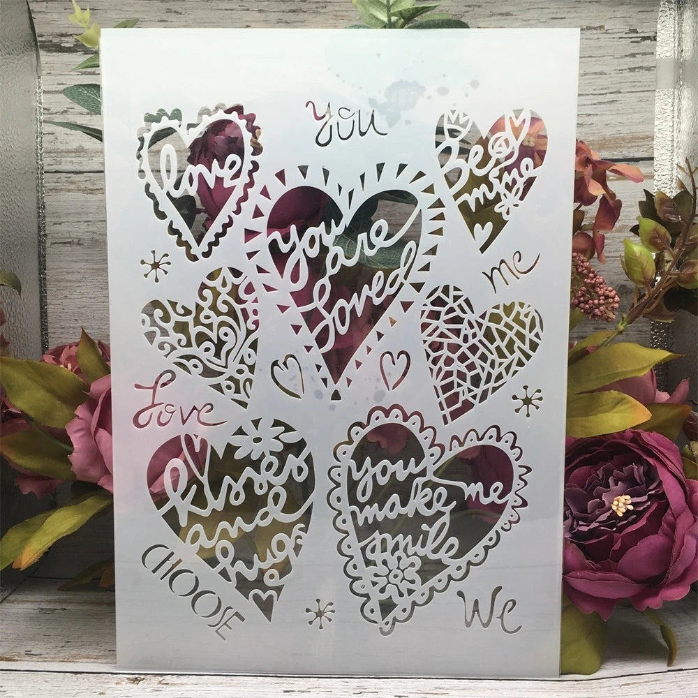 Gorgeous Hearts and Romantic Words Layering Stencil, A4