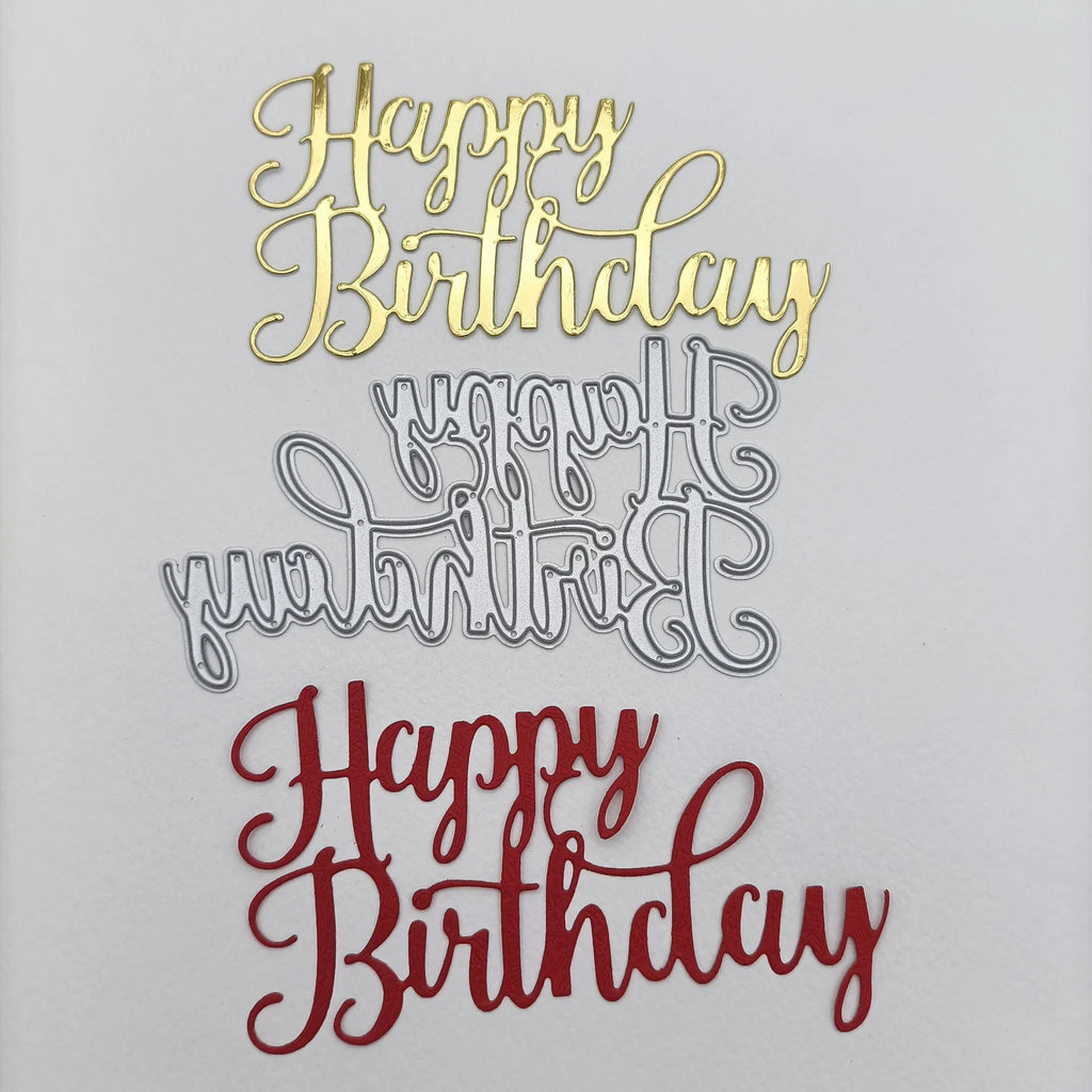 Elegant Words Happy Birthday Metal Cutting Die, 9.7 cm x 5.7 cm/3.81 in x 2.24 in