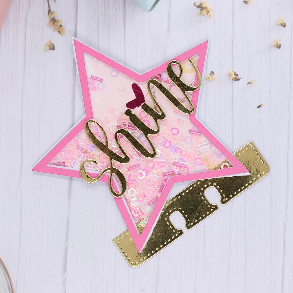 Cute Star Shine Shaker Metal Cutting Die, Size on Photo