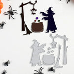 Spooky Halloween Witch Casting a Spell Metal Cutting Die, Size on Photo