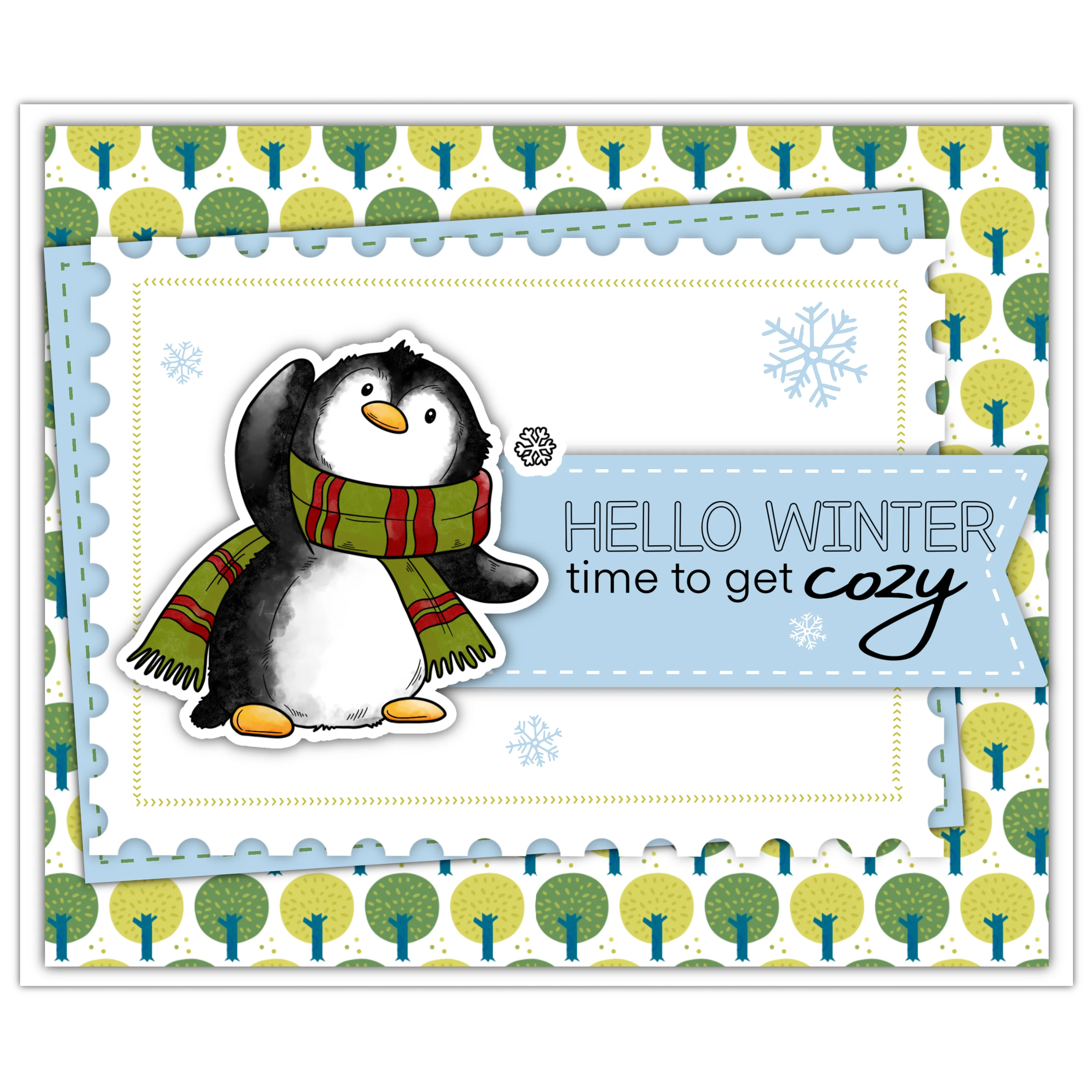 Gorgeous Winter Penguins Ready For Christmas Transparent Stamps, Dies, Stamp and Die Set, Stencils (please order items separately)