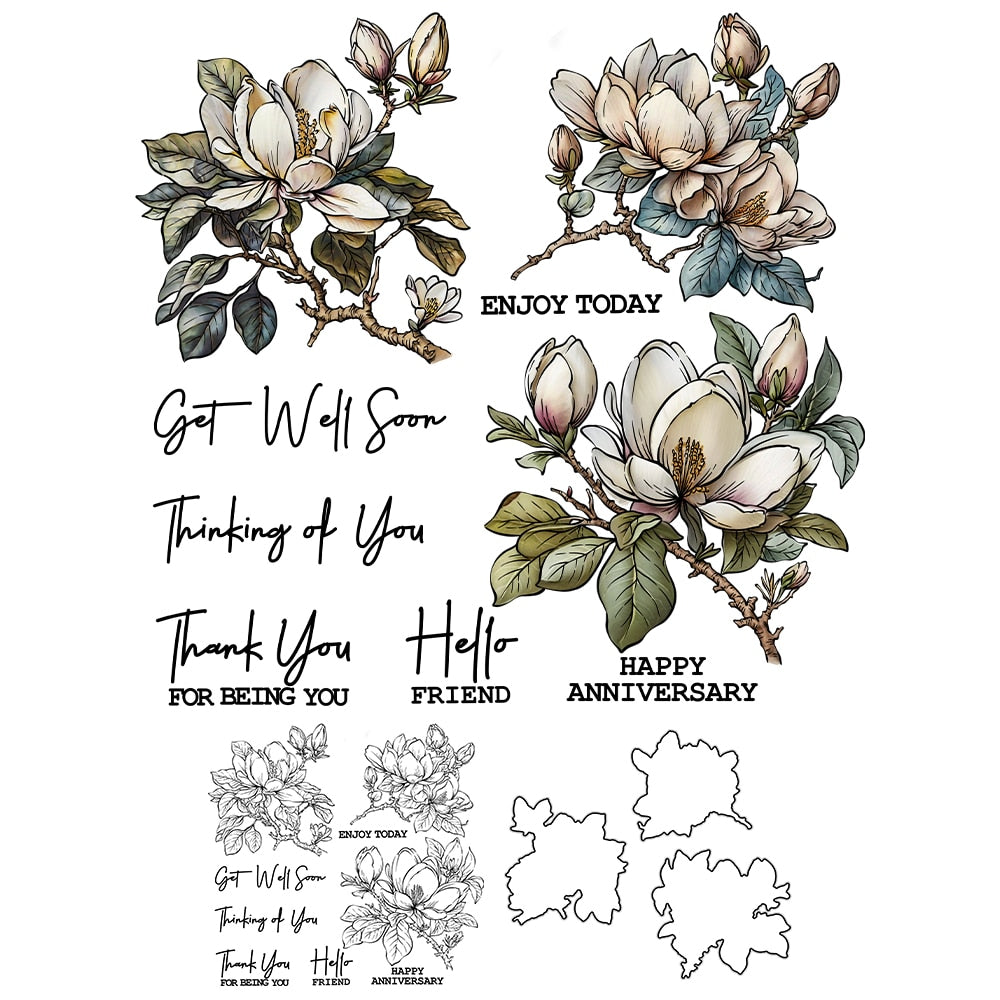 Magnificent Magnolias Transparent Stamps, Stamp and Die Set (please order items separately)