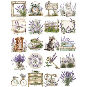 Adorable Vintage-Style Kitty with Lavender Decorative Stickers, 20 Pieces, 4-7 cm