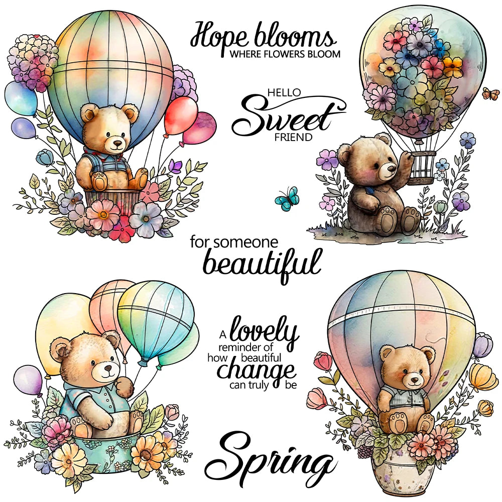 Cute Teddies in Hot Air Balloons Transparent Stamps