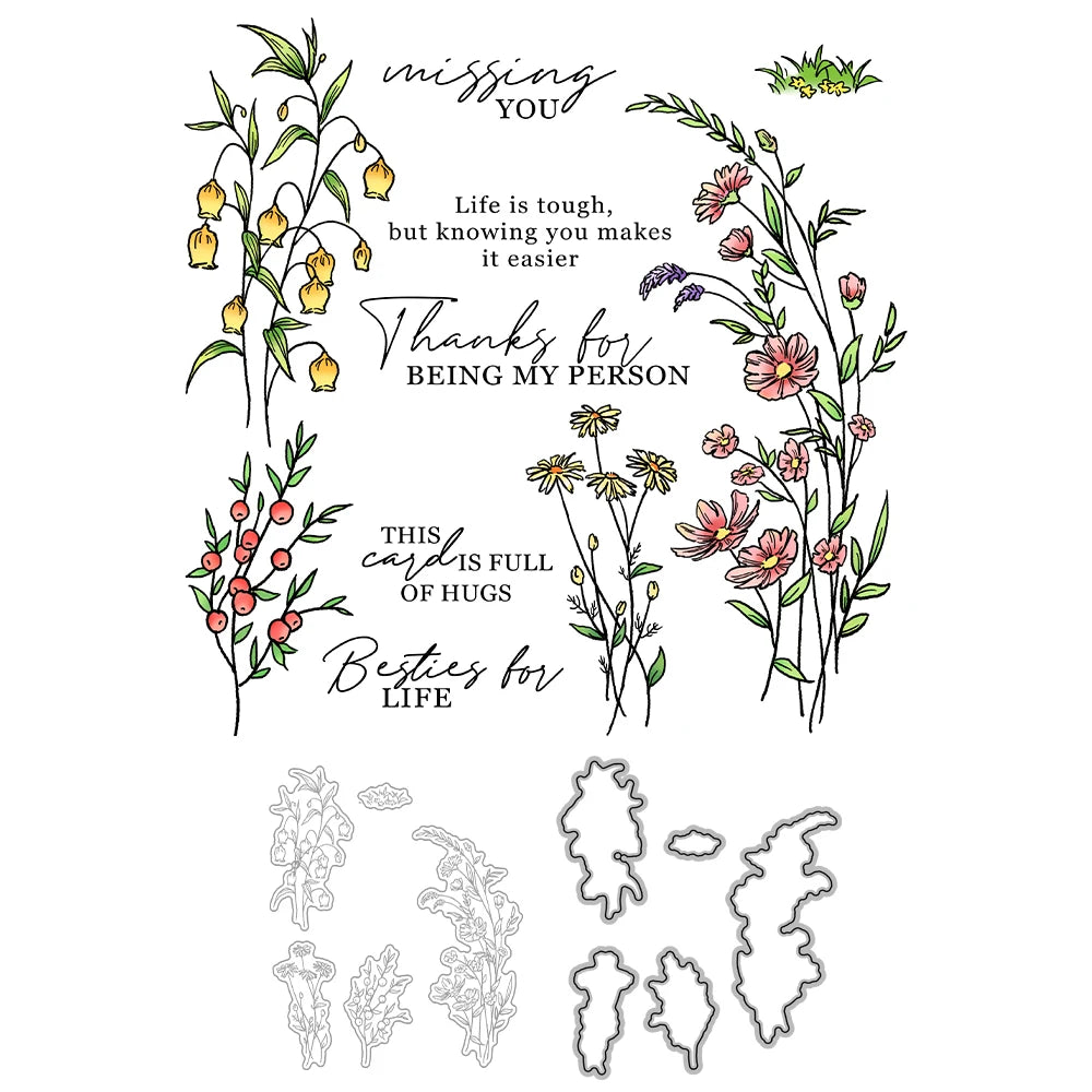 Heartfelt Sentiments and Beautiful Floral Display Transparent Stamps/Dies (please order items separately)