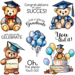 Cute Graduation Season Bear Celebrating with Balloons Transparent Stamps, Stamp and Die Set/Cutting Die (please order items separately as required)