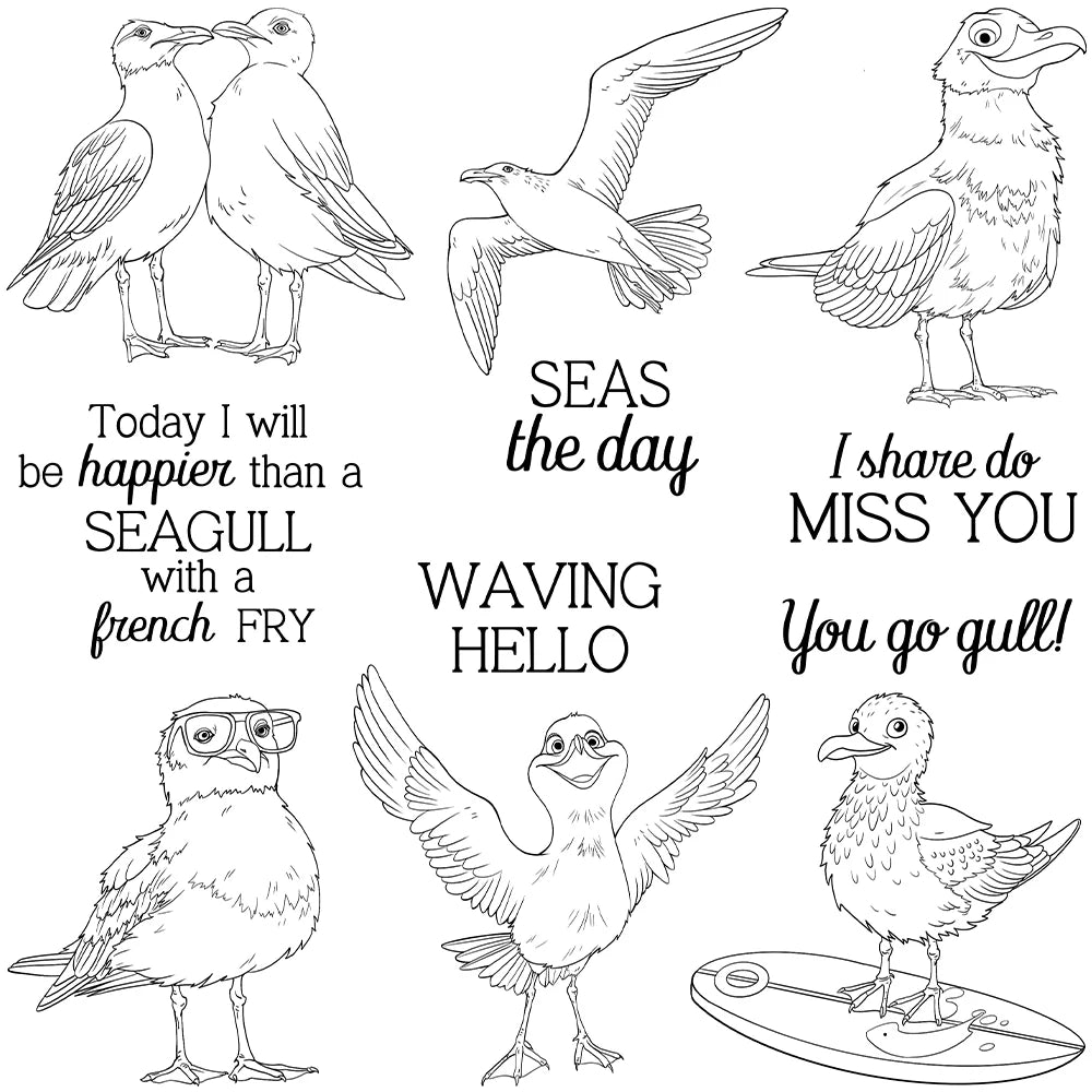 Amusing Seagull Waving Hello Transparent Stamps, Dies, Stamp and Die Set (please order items separately)