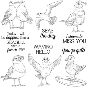 Amusing Seagull Waving Hello Transparent Stamps, Dies, Stamp and Die Set (please order items separately)