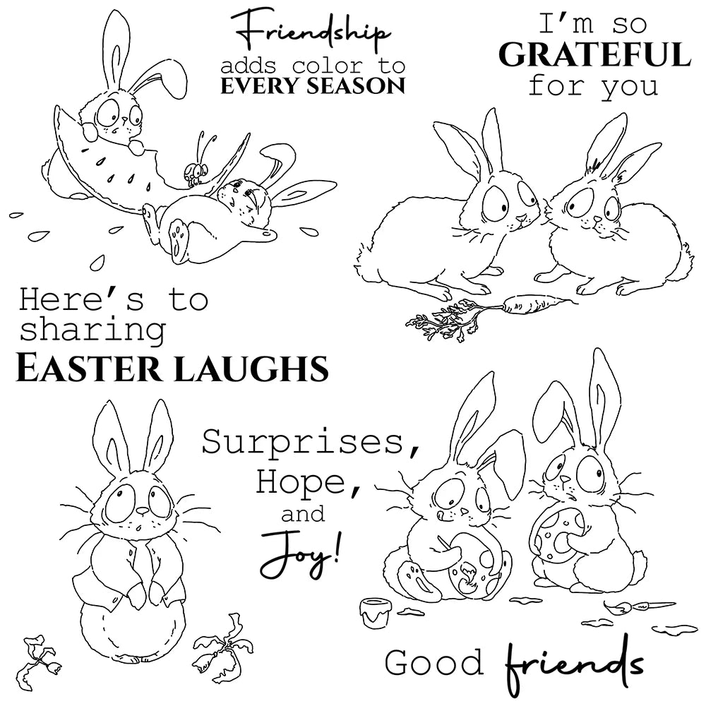 Comical Bunnies Sharing Easter Cheer Transparent Stamps, Dies, Stamp and Die Set (please order items separately)