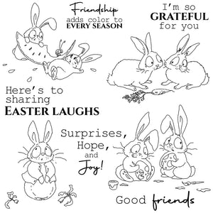 Comical Bunnies Sharing Easter Cheer Transparent Stamps, Dies, Stamp and Die Set (please order items separately)