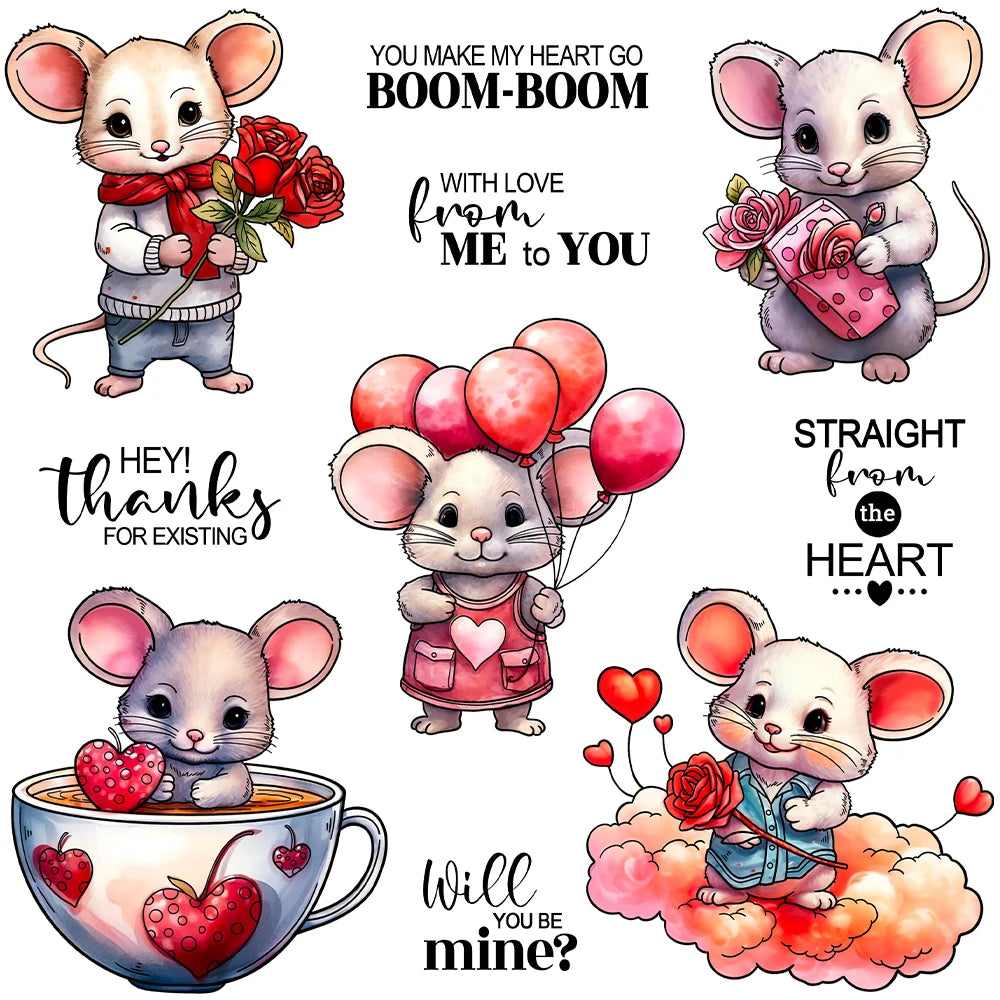 Sweet Mice Sending Love To You Transparent Stamps, Stamp and Die Set (please order items separately)