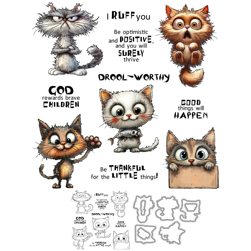 Funny Cats Sending Thanks Transparent Stamps, Dies, Stamp and Die Set (please order items separately)