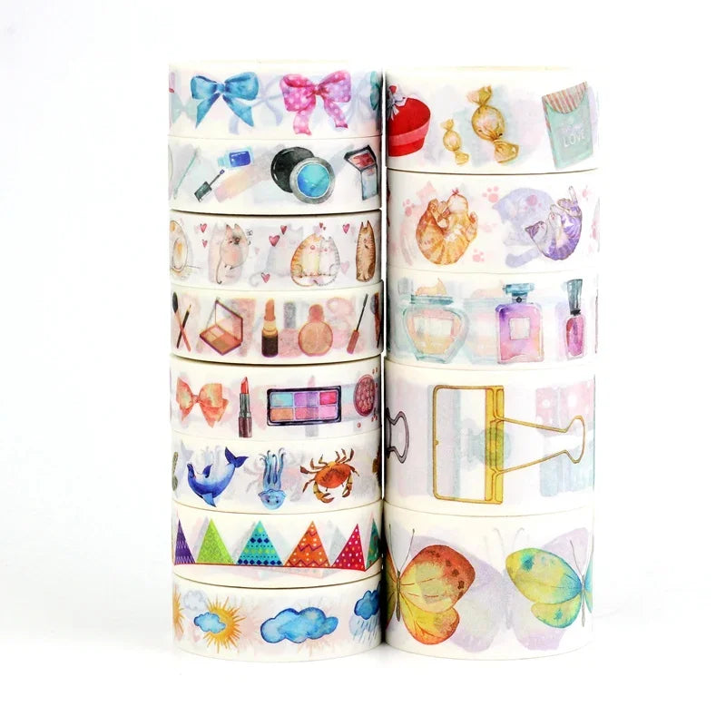 Cute and Versatile Variety of Decorative Washi Tape, Various Designs, Length 10 m, 1 Piece