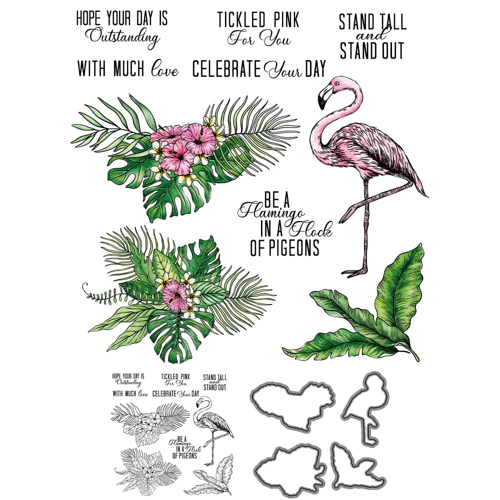 Funny Flamingo with Palm Leaves Transparent Stamps/Cutting Dies (please order items separately)