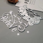 Gorgeous Believe Word and Christmas Scene Metal Cutting Die, 11 cm x 7 cm/ 4.3 in x 2.8 in