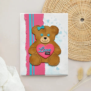 Adorable Teddy with Hearts Metal Cutting Die, Size on Photo