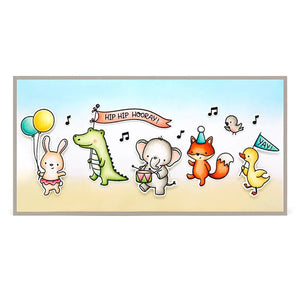 Cute Join the Party Parade Transparent Stamps, Stamp and Die Set, Size on Photo