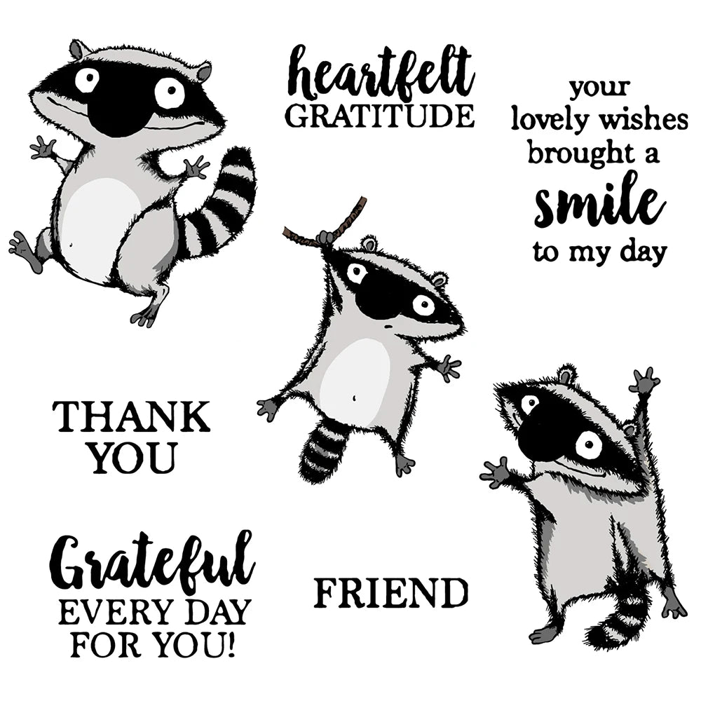 Funny Racoons Sending Grateful Messages Transparent Stamps, Stamp and Die Set (please order items separately)