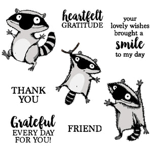 Funny Raccoons Sending Grateful Messages Transparent Stamps