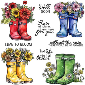 Cute Rain or Shine Boots with Flowers Transparent Stamps