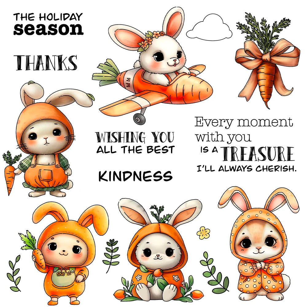 Beautiful Bunnies with Carrots Transparent Stamps, Dies, Stamp and Die Set (please order items separately)