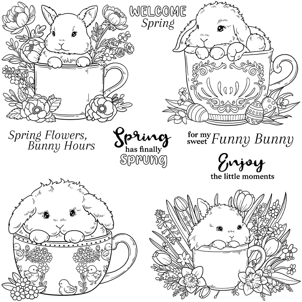 Delightful Bunnies in Cups Transparent Stamps