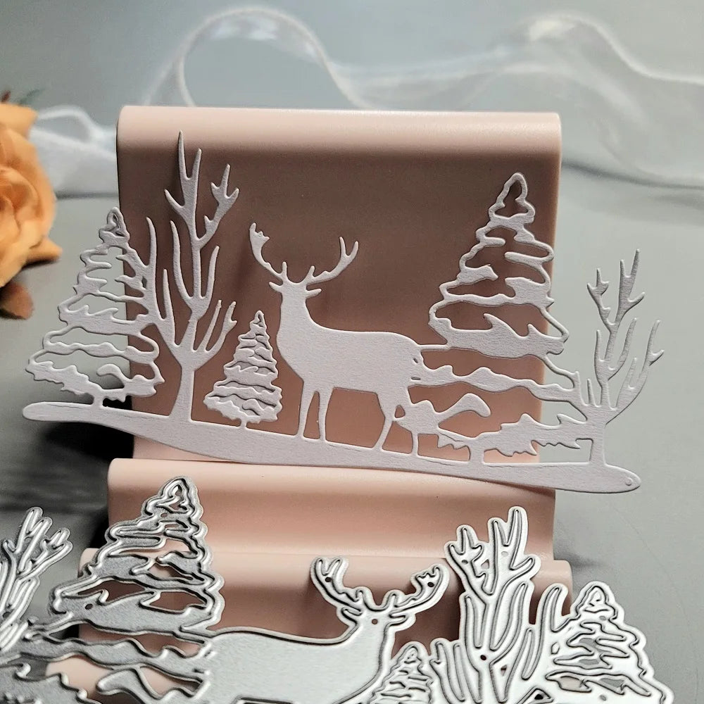 Exquisite Christmas Reindeer And Tree Metal Cutting Die, 6.0 cm x 11.5 cm/2.5 in x 4.52 in