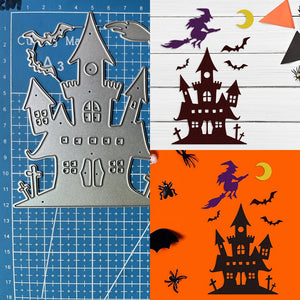 Spooky Haunted Halloween House and Witch Metal Cutting Die, Size on Photo