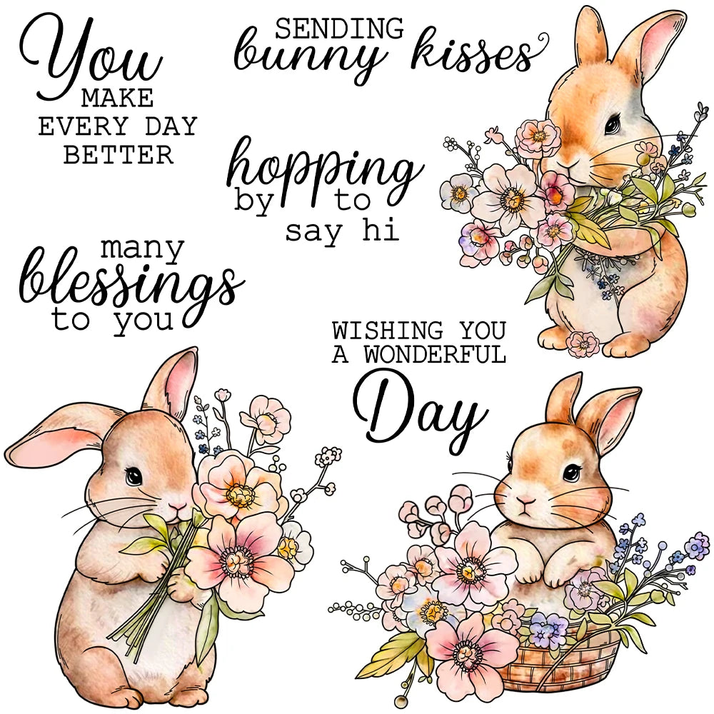 Beautiful Bunnies Sending Kisses Transparent Stamps, Stamp and Die Set (please order items separately)