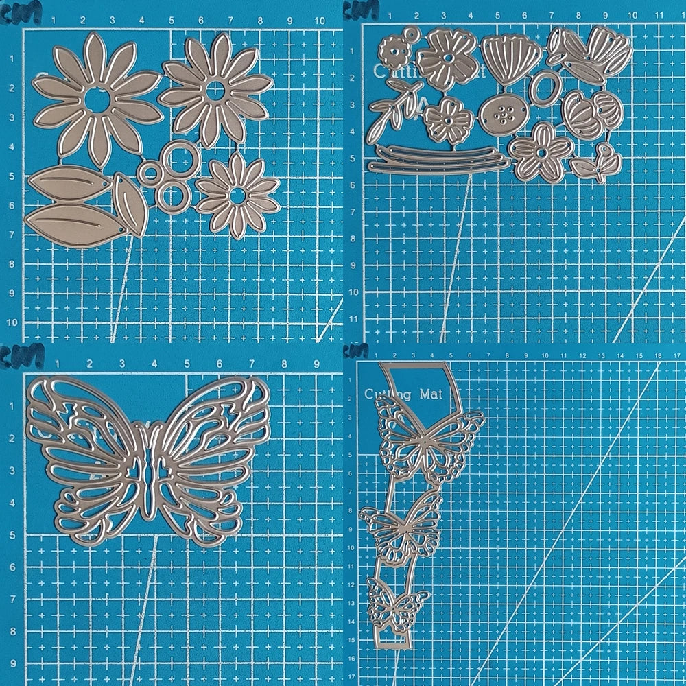 Exquisite and Versatile Butterflies & Flowers Metal Cutting Dies, Four Designs, Size on Photos