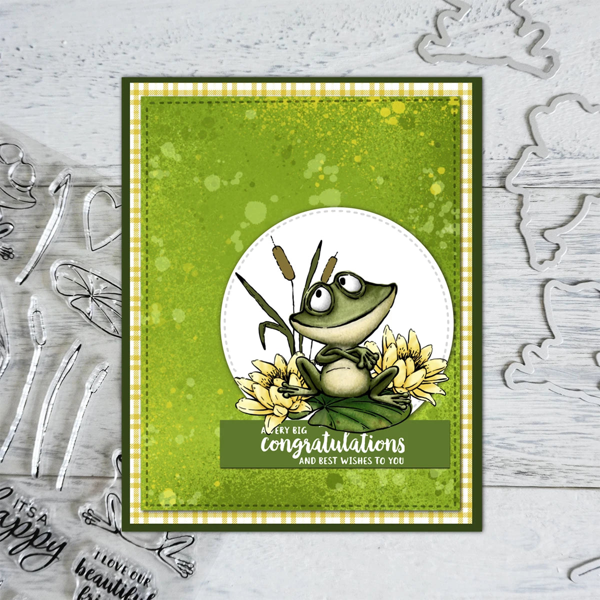 Comical Froggies Sending Happy Wishes Transparent Stamps, Stamp and Die Set (please order items separately)