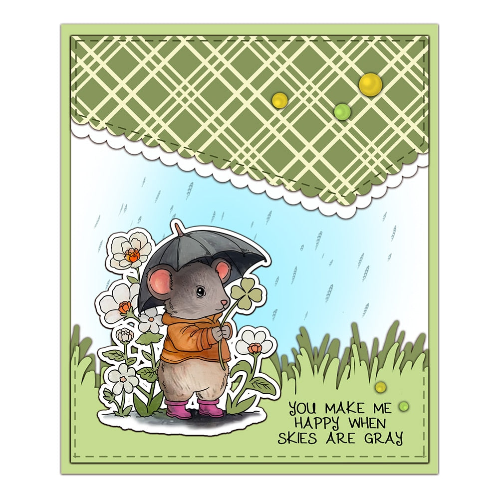 Rainy Day Cute Mouse Transparent Stamps, Stamp and Die Set (please order items separately)