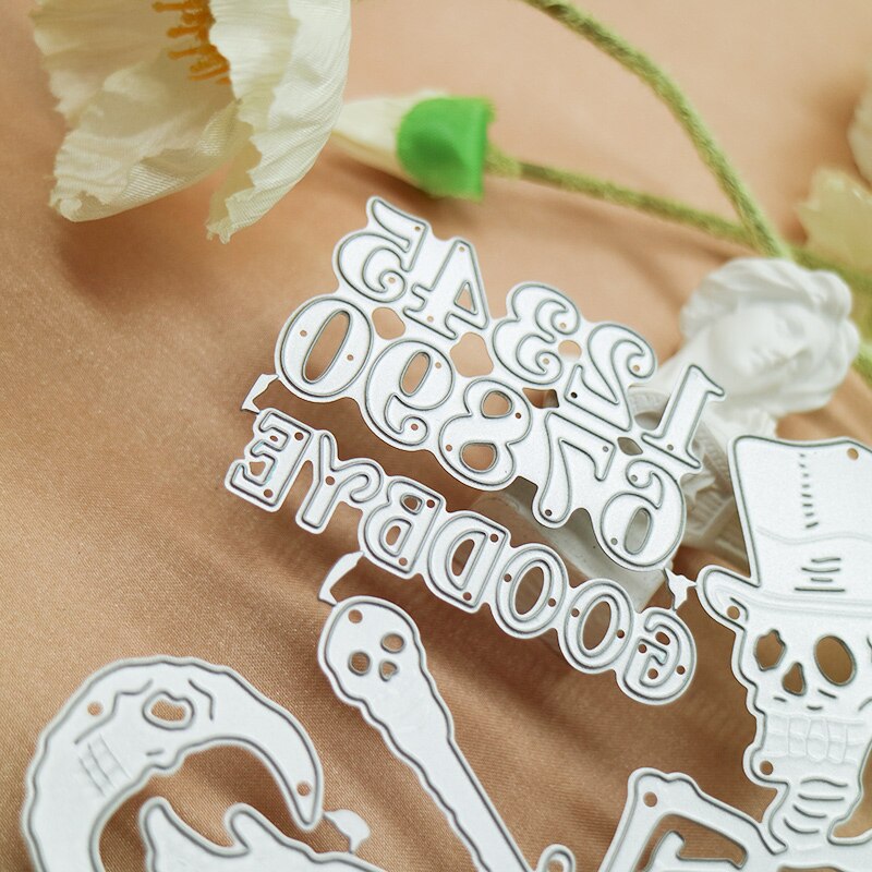 Scary Halloween Skeleton with Words and Numbers Metal Cutting Die, 11.7 cm x 19 cm/4.60 in x 7.48 in