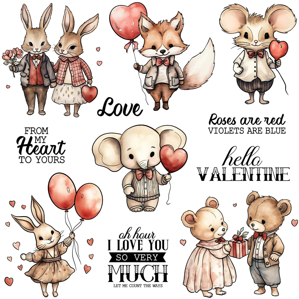 Cute Hello Valentine Animals Transparent Stamps