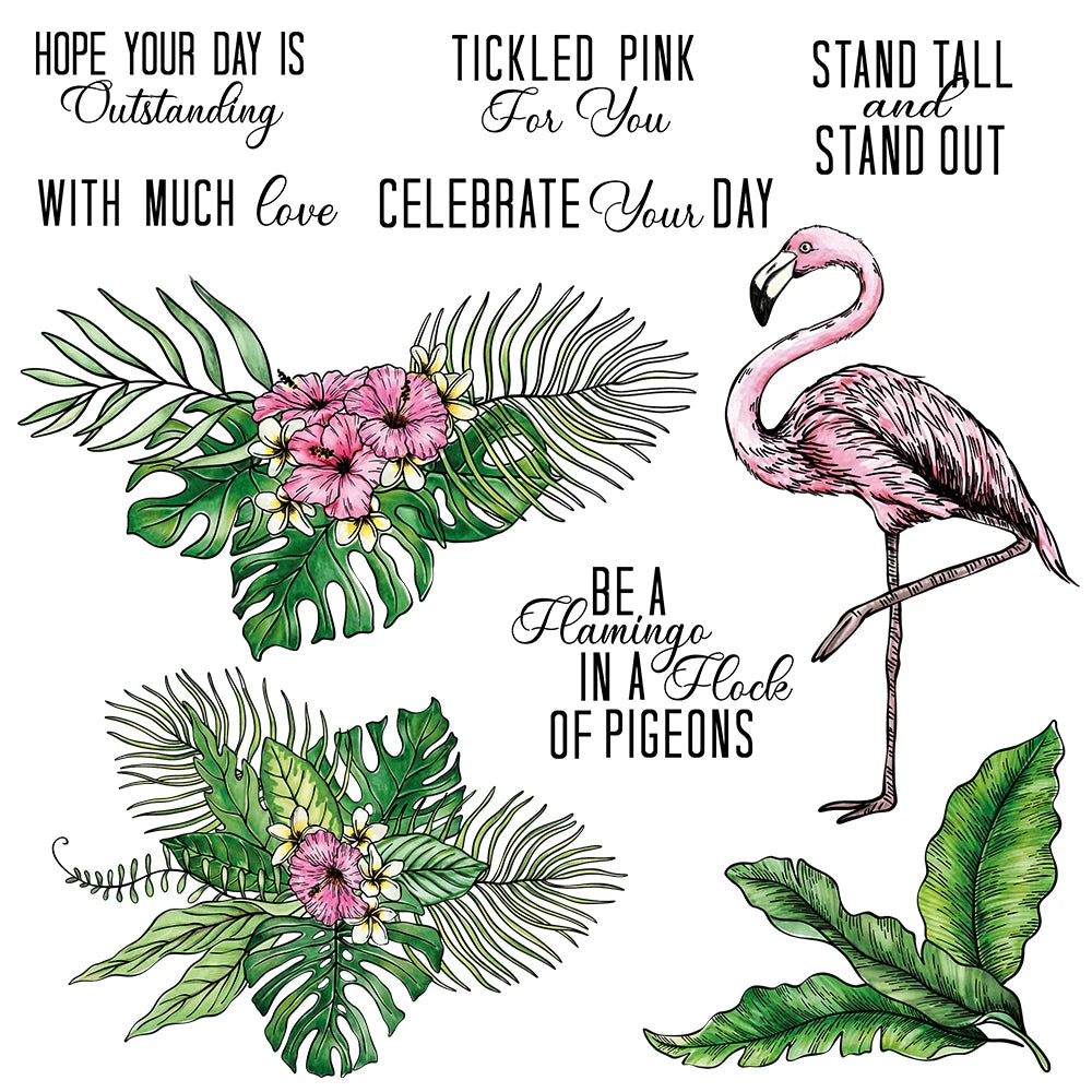 Funny Flamingo with Palm Leaves Transparent Stamps/Cutting Dies (please order items separately)