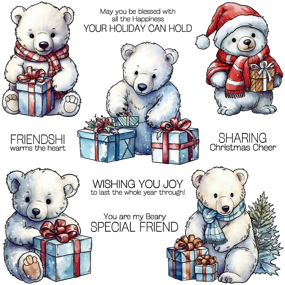 Adorable Polar Bears with Christmas Gifts Transparent Stamps, Stamp and Die Set (please order items separately)