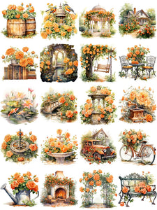 Beautiful Vintage-Style Rose Garden Decorative Stickers, 3 Designs to Choose, 20 Pieces, 5-7 cm