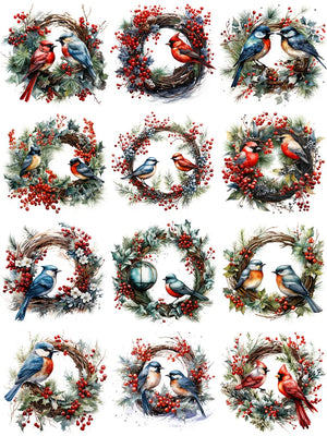 Exquisite Christmas Birds/Garland Decorative Stickers, 12 Pieces, 4-6 cm