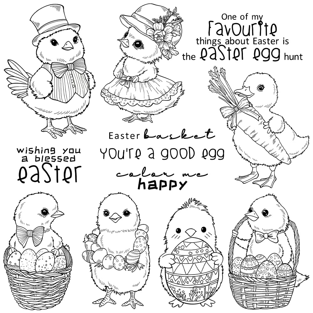 Gorgeous Happy Easter Egg Hunt From Beautiful Chickies Transparent Stamps, Dies, Stamp and Die Set (please order items separately)