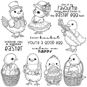 Gorgeous Happy Easter Egg Hunt From Beautiful Chickies Transparent Stamps, Dies, Stamp and Die Set (please order items separately)