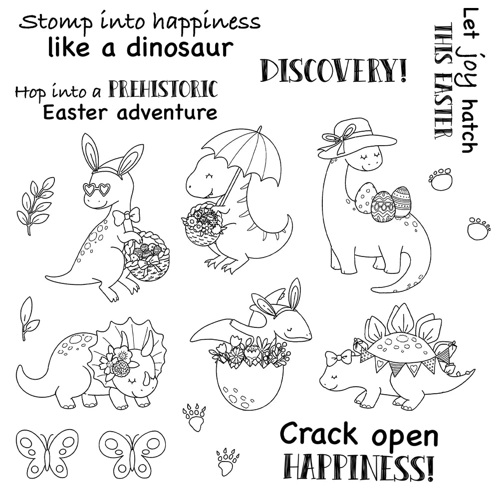 Comical Easter Dinosaurs Transparent Stamps