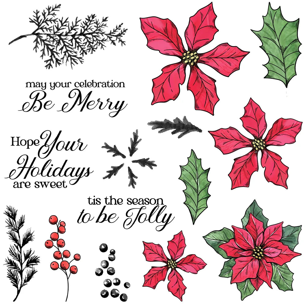 Splendid Poinsettia Christmas Flowers Transparent Stamps, Dies, Stamp and Die Set (please order items separately)