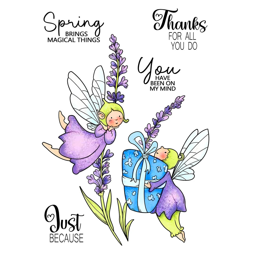 Elegant Spring Lavender Flower Fairies Transparent Stamps, Dies, Stamp and Die Set (please order items separately)