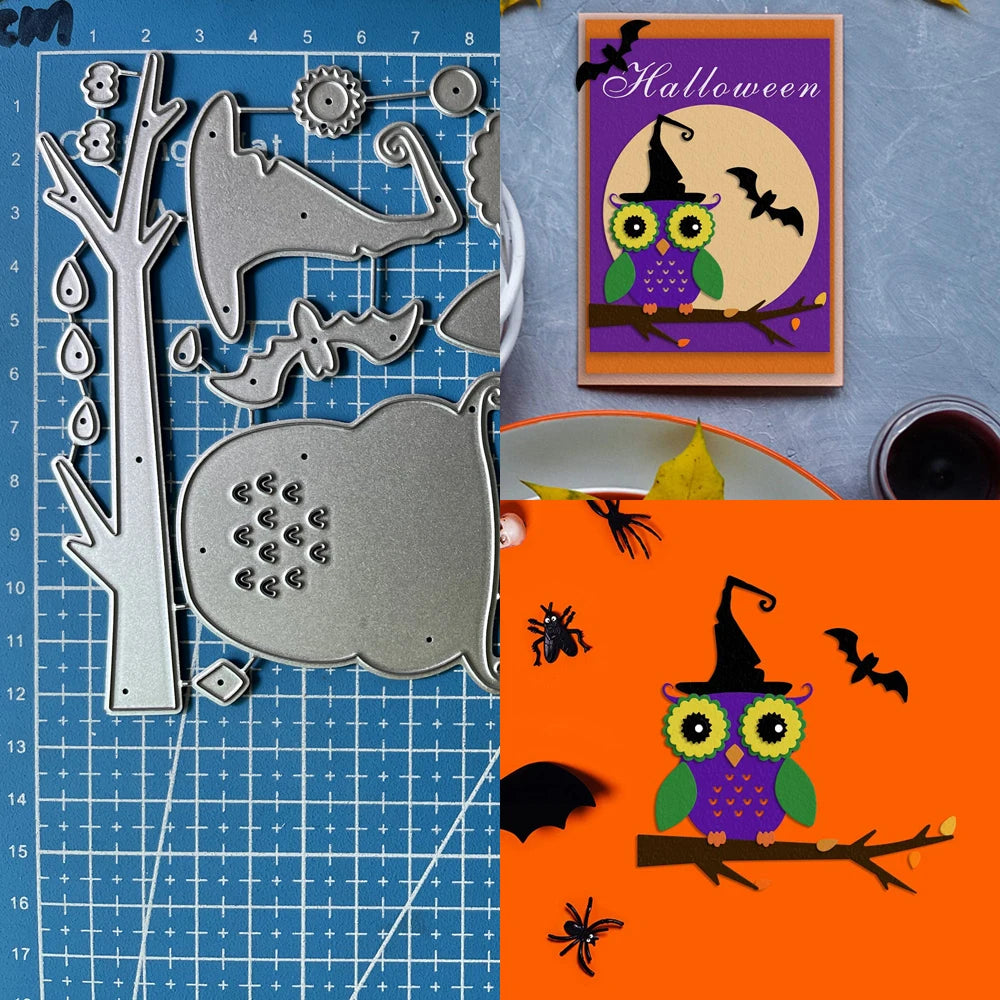 Cute and Scary Halloween Owl Metal Cutting Dies, Size on Photo