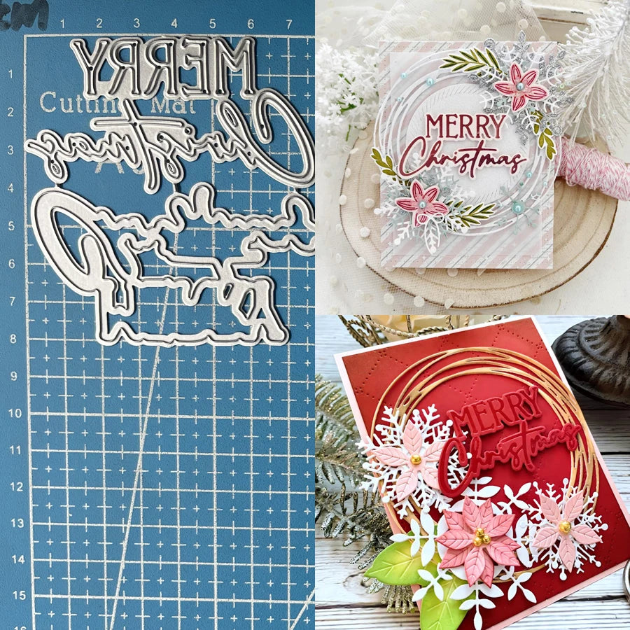 Stunning Merry Christmas Words Metal Cutting Dies, Size on Photo