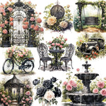 Beautiful Rose Garden Vintage Design Decorative Stickers, Two Designs, 20 Pieces, Length 4 cm to 6 cm